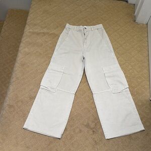 Beige Wide-Leg Cargo Pants